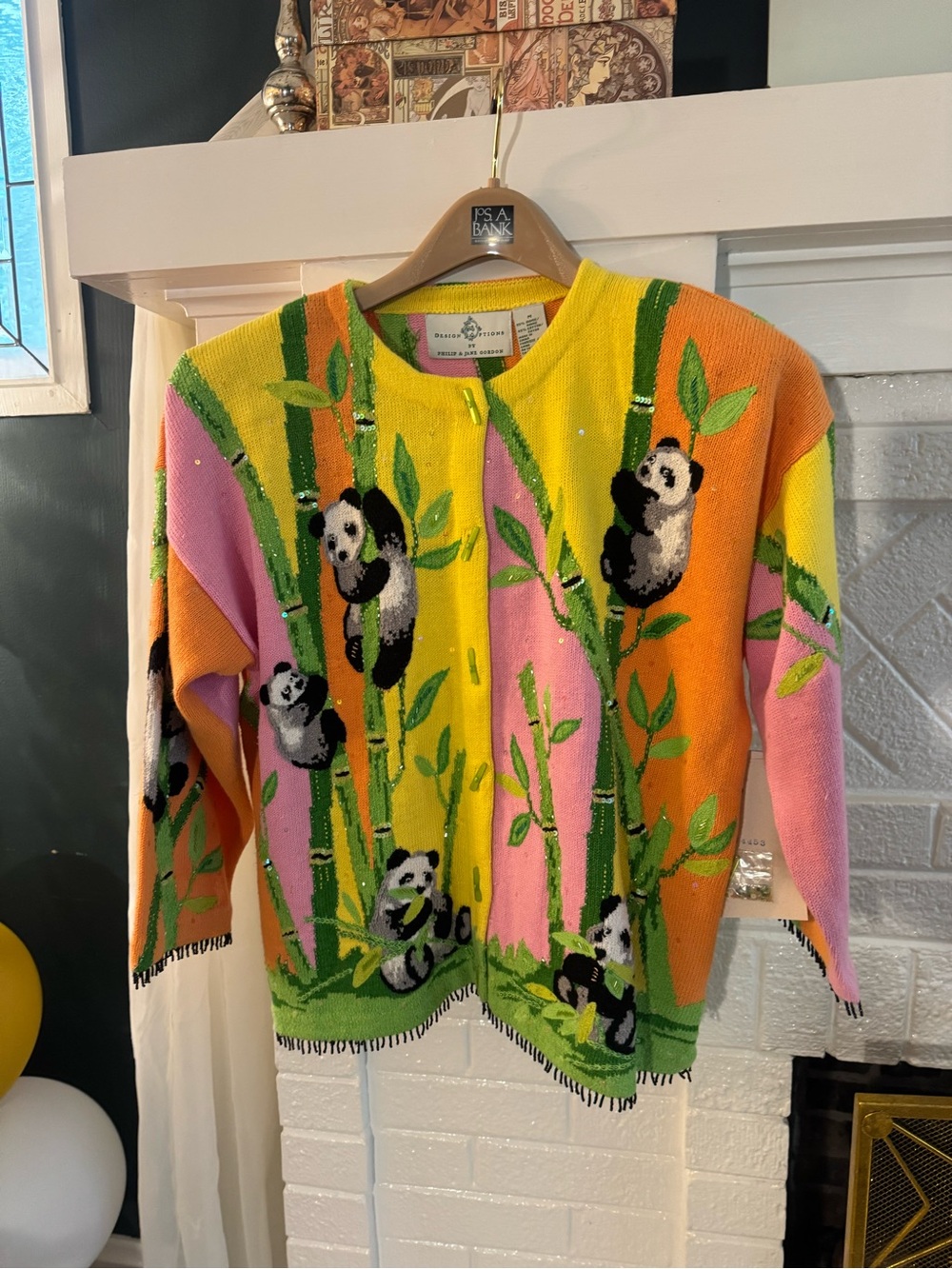 NWT VTG Bright Panda Bamboo Knit Cardigan by Design Options Philip Jane Gordon
